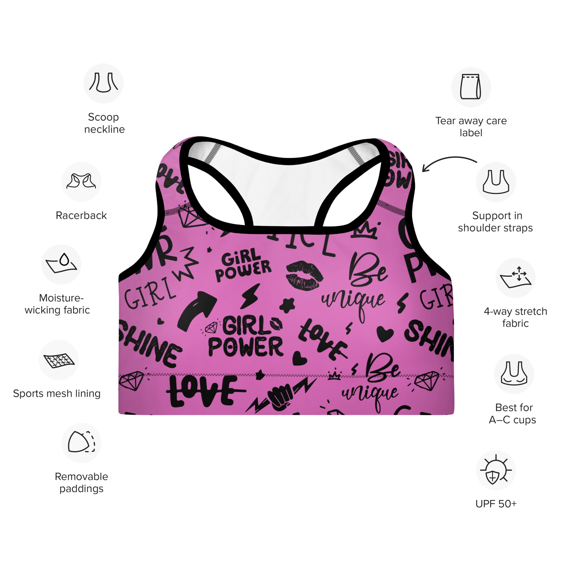 Printed Pink Sports Bra Front Mockup
